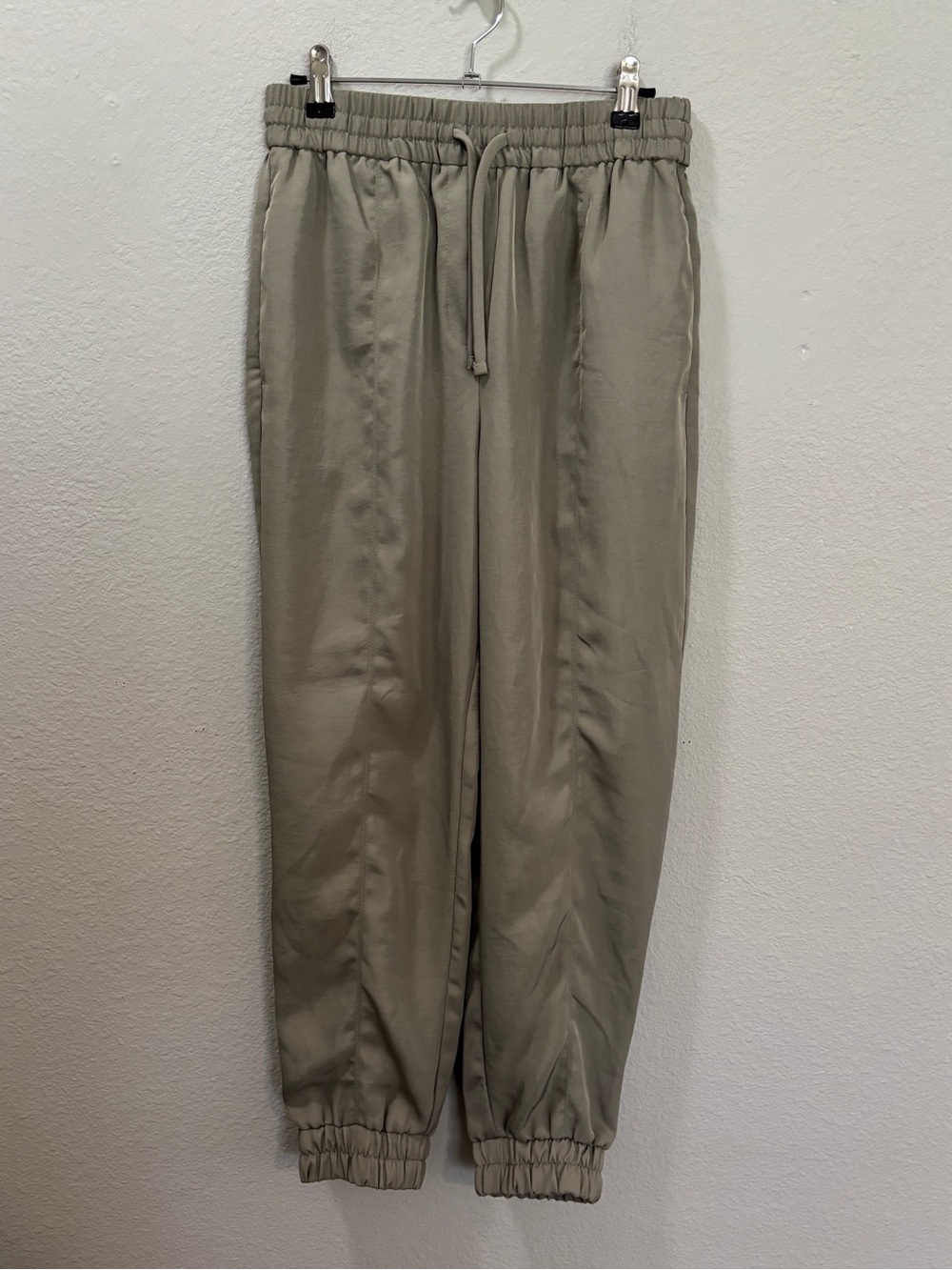 ZARA Sage Green Elastic Waist Drawstring Athleisure Jogger Pants Size Small